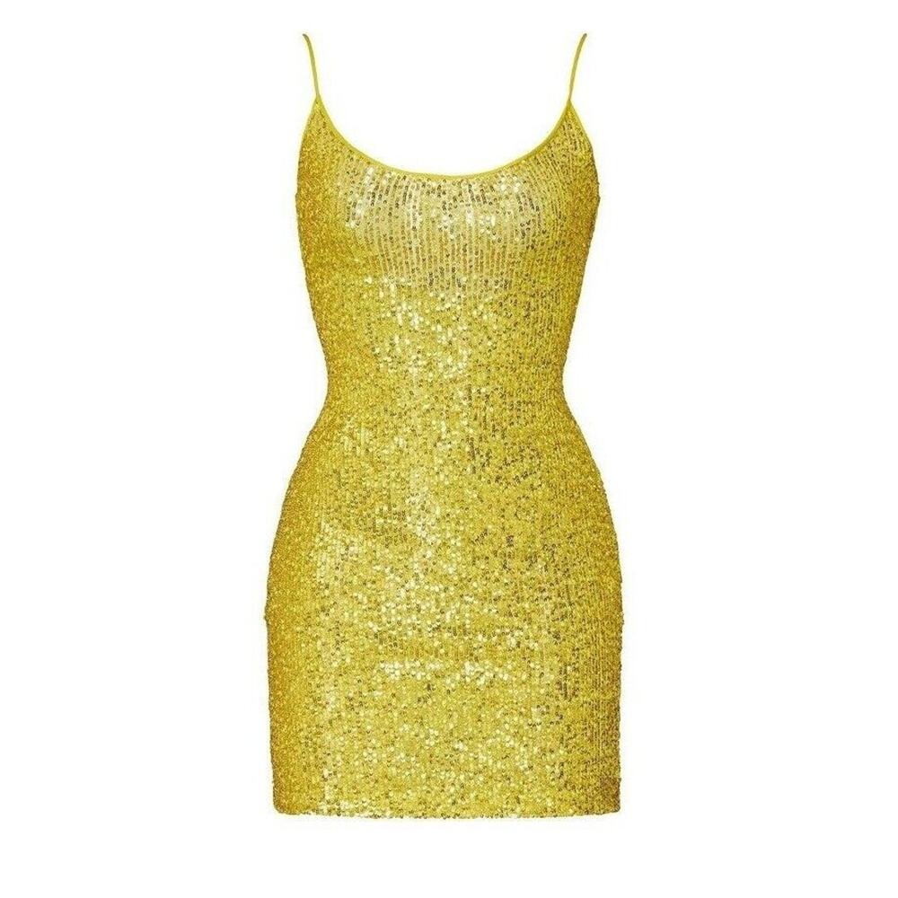 Rent the runway sz 6 Naeem Khan gold sequin mini spaghetti strap dress clubbin